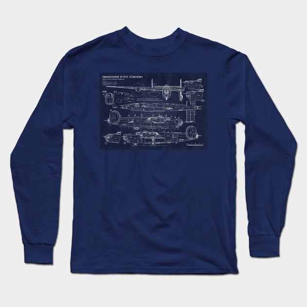 B24 Liberator Blueprint Long Sleeve T-Shirt by Aircraft.Lover